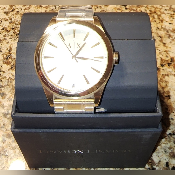 Armani Exchange Three-Hand Gold-Tone Stainless Steel Watch - Picture 1 of 11